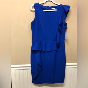 Calvin Klein Sleeveless Blue Ruffle Detail Dress Size 12 NWT